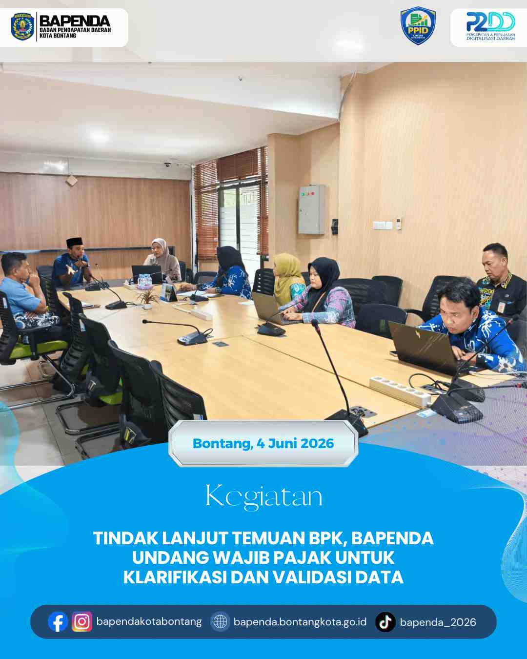 Tindak Lanjut Temuan BPK, Bapenda Undang Tiga Wajib Pajak untuk Klarifikasi dan Validasi Data